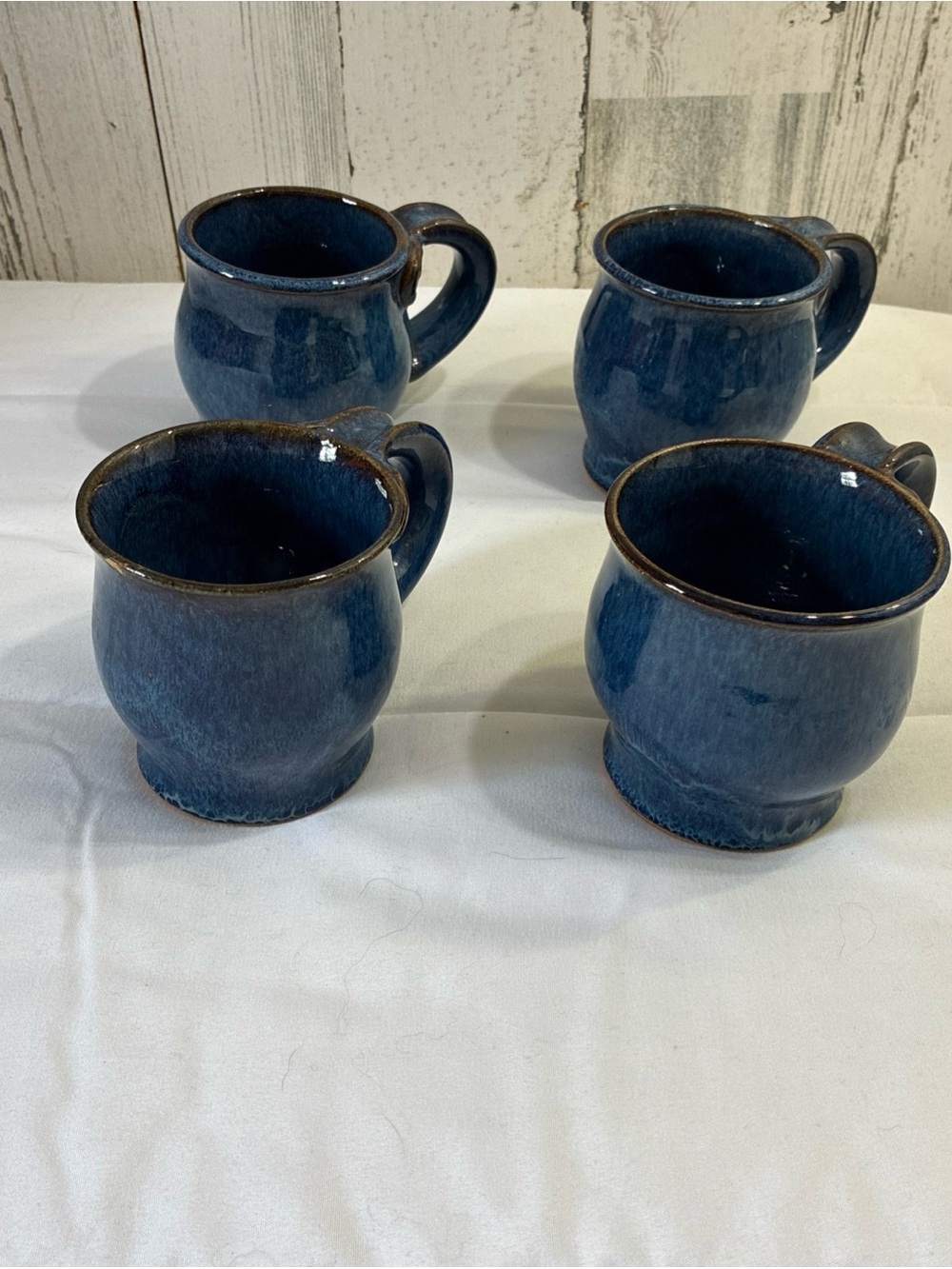 Blue Spruce signed handmade potterySet of 4 Blue Ceramic Mugs with Glossy Finish
